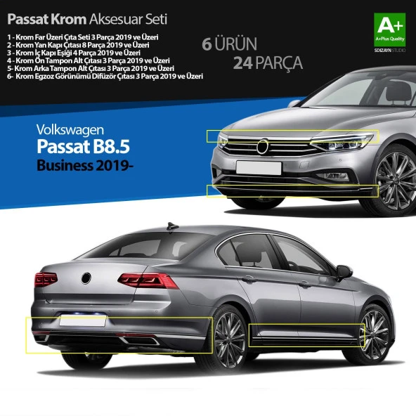 Volkswagen Passat B8.5 için Business Krom Aksesuar Seti 24 Parça S Dizayn A+Kalite ürün görseli 1