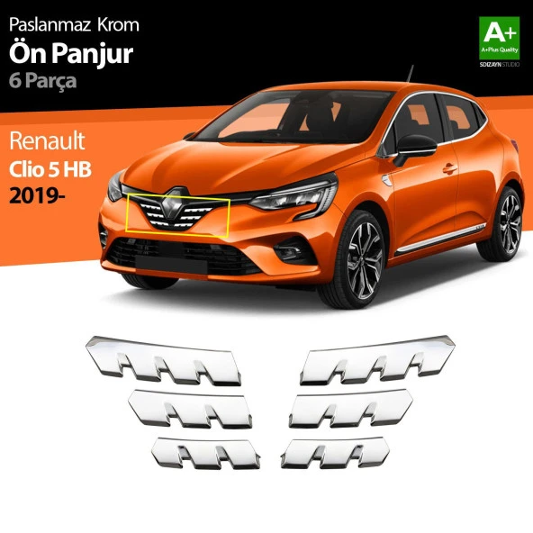 Renault Clio 5 için Krom Ön Alt Panjur 6 Parça. 2019 Ve Üzeri ürün görseli 1