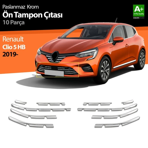 Renault Clio 5 için Krom Ön Tampon Çıtası 10 Parça. 2019 Ve Üzeri ürün görseli 1