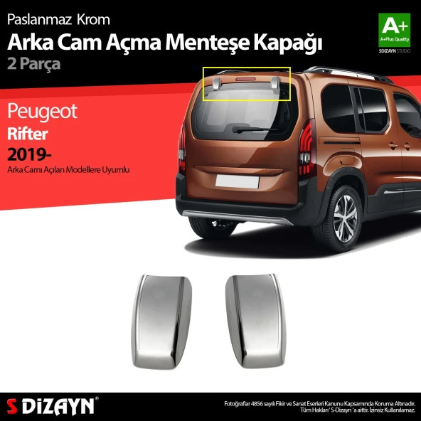 Peugeot Rifter Krom için Arka Cam Açma Menteşe Kapağı 2 Parça 2019 Üzeri ürün görseli 1