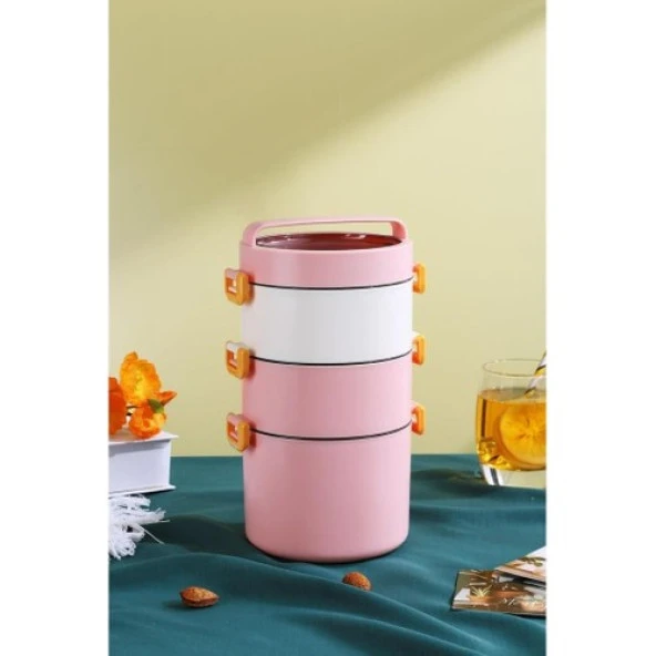 Backpacker Paslanmaz Çelik Yemek Kutusu 1800ML Pembe ürün görseli 1