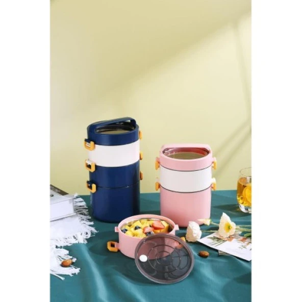 Backpacker Paslanmaz Çelik Yemek Kutusu 1800ML Pembe - Resim 2