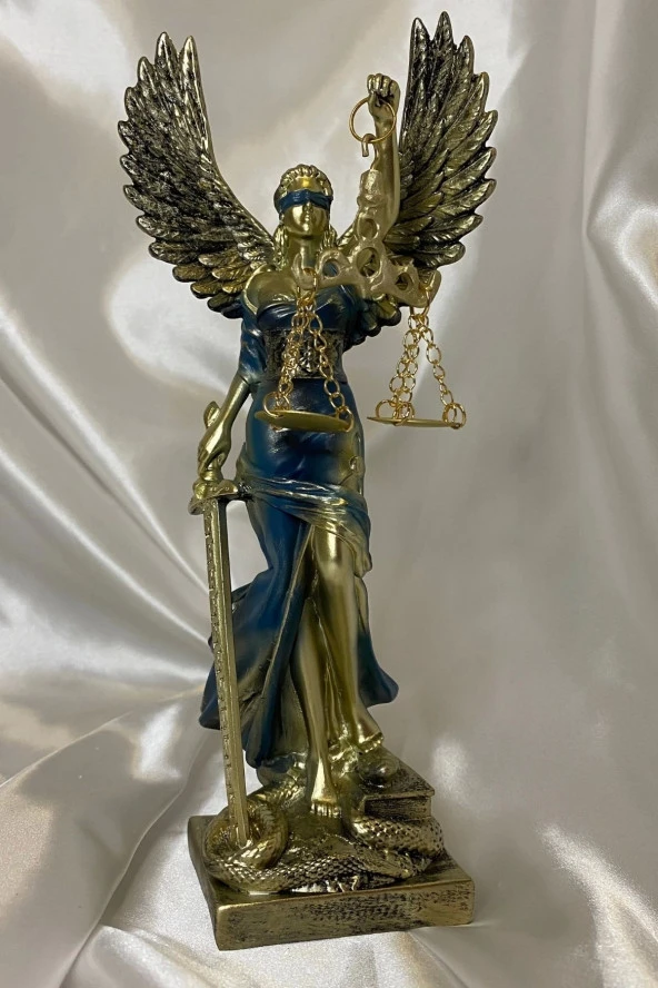 Avukat Adalet Kadın Heykeli Themis Terazi Kanatlı Gold Mavi ürün görseli 1