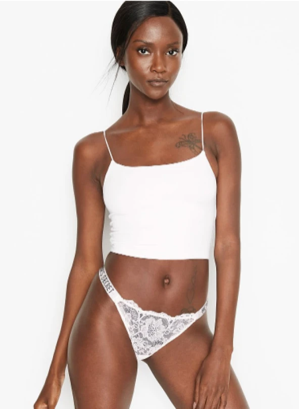 Victorias Secret Beyaz Shine Strap Dantelli Brazilian (Brezilya) Külot ürün görseli 1