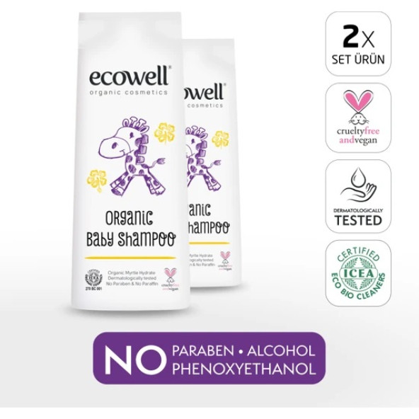 Ecowell Bebek Saç & Vücut Şampuanı, 2 X 300Ml ürün görseli 1
