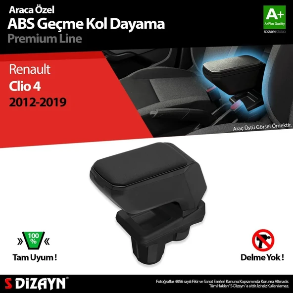 Renault Clio Uyumlu 4 Kol Dayama Kolçak Geçmeli ABS Siyah 2012-2019 Parça ürün görseli 1