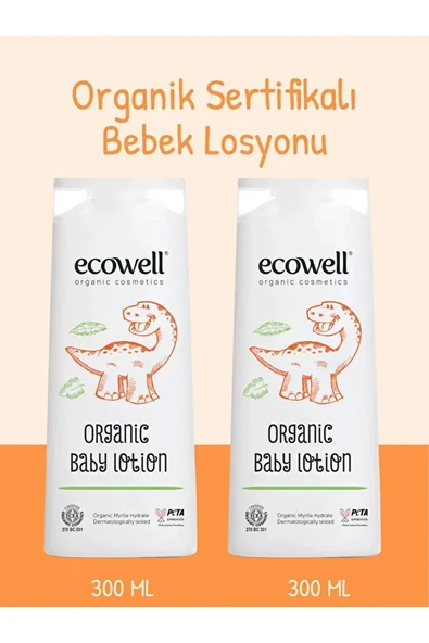 Ecowell Bebek Yüz & Vücut Losyonu, Organik & Vegan Sertifikalı, Nemlendirici Krem, Parabensiz 2x300ml ürün görseli 1