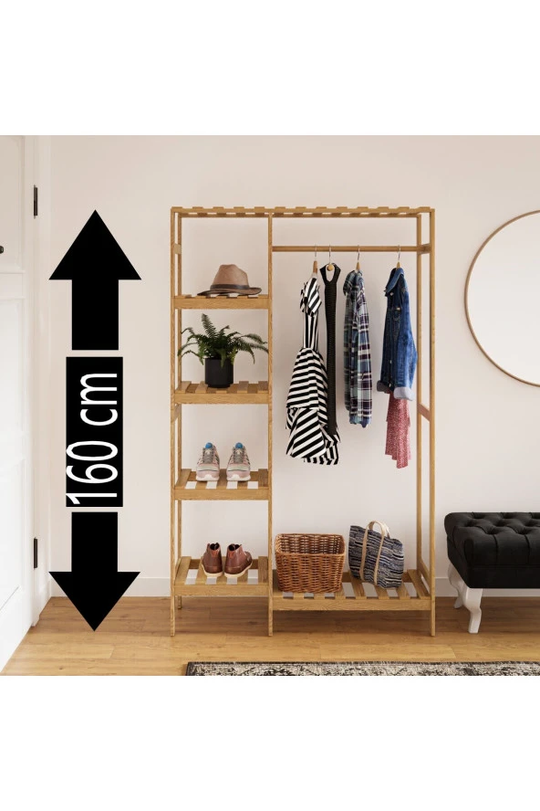 Ahşap Ayaklı Askı Elbise Askısı Çok Amaçlı Dolap Gardırop 30cmx100cmx160cm ürün görseli 1