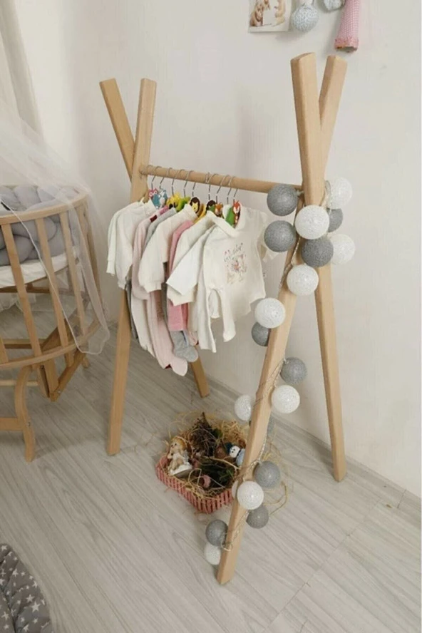 Natural Ahşap Askılık Çocuk Askılık Ayaklı Askılık Bebek Askılık Çoçuk Odası Bebek Odası ürün görseli 1