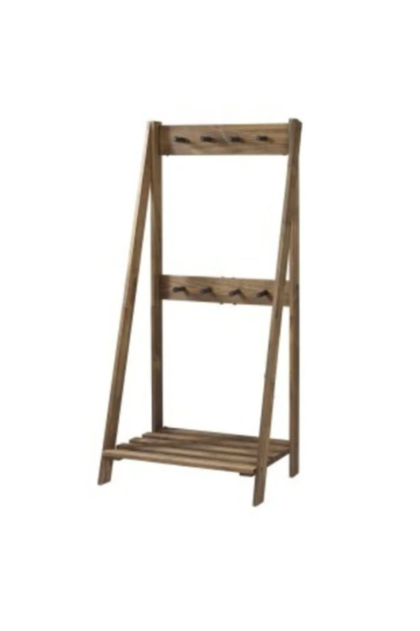 Kahverengi Doğal Ahşap Vestiyer Askılık Ayakkabılık 155x77x40 Cm ürün görseli 1