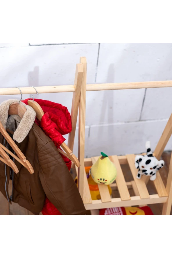 Ahşap Çocuk Dolap Askılık Montessori Askılık - Resim 5