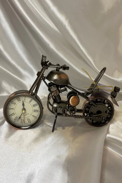 Motor Metal Saat El Yapımı Biblo Kalemlik Motosiklet ürün görseli 1