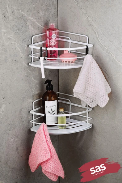 Yapışkanlı Ömür Boyu Paslanmaz Kristal Ayarlanabilir Raf Banyo Düzenleyici Şampuanlık 2 ADET LK-01 ürün görseli 1