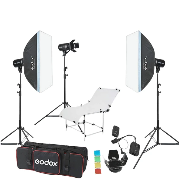 Godox E250 3'lü Paraflaş Set + Çekim Masası 60x130 cm ürün görseli 1