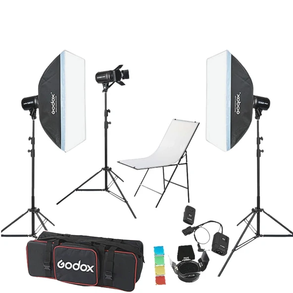 Godox E250 3'lü Paraflaş Set + Çekim Masası 60x100 cm ürün görseli 1
