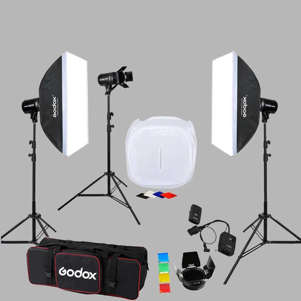 Godox E250 3'lü Paraflaş Set + Çekim Çadırı 80x80 cm - Resim 2