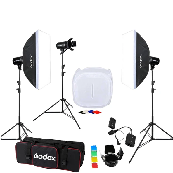 Godox E250 3'lü Paraflaş Set + Çekim Çadırı 60x60 cm ürün görseli 1