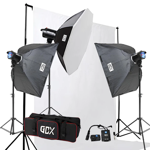 GDX BM400 3’lü Paraflaş Seti 1200Ws + 3x6m Fon Perde ve Fon Standlı Komple Stüdyo Seti ürün görseli 1