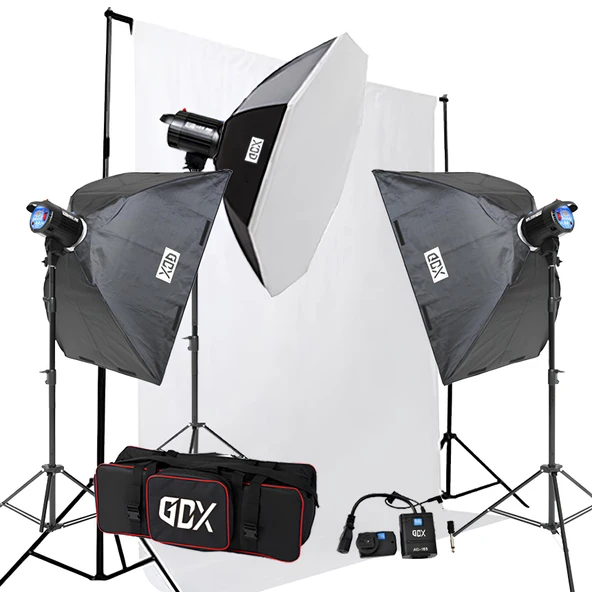 GDX BM400 3’lü Paraflaş Seti 1200Ws + 3x3m Fon Perde ve Fon Standlı Komple Stüdyo Seti ürün görseli 1