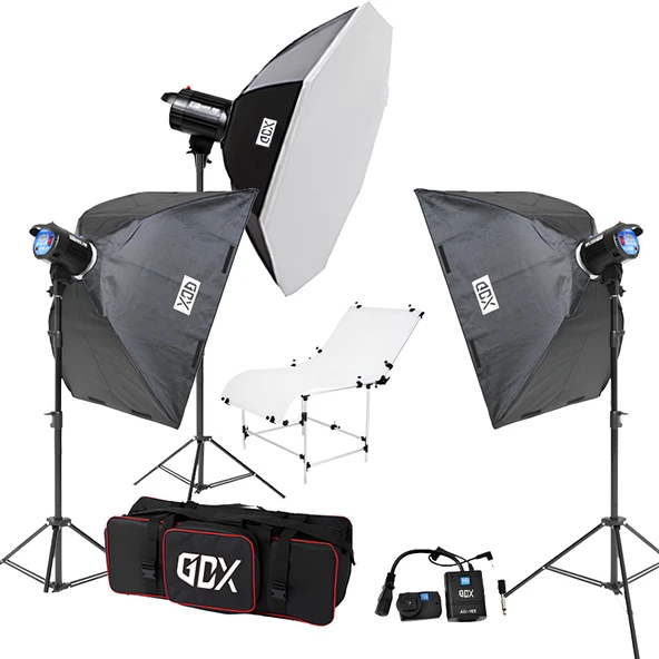 GDX BM400 3’lü Paraflaş Seti 1200Ws + 60x130cm Ürün Çekim Masalı Komple Stüdyo Seti ürün görseli 1