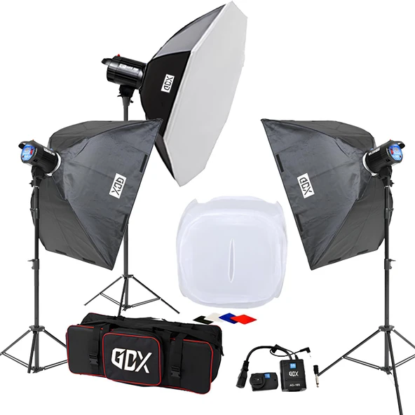 GDX BM400 3’lü Paraflaş Seti 1200Ws + 80x80cm Ürün Çekim Çadırlı Komple Stüdyo Seti ürün görseli 1