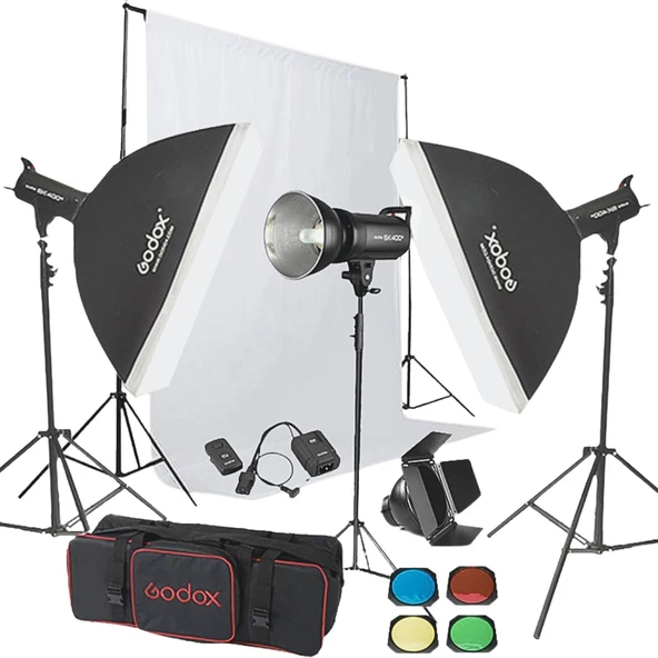 Godox SK400 3'lü Paraflaş Set + Seyyar Fon Perde 3x3 Metre ürün görseli 1