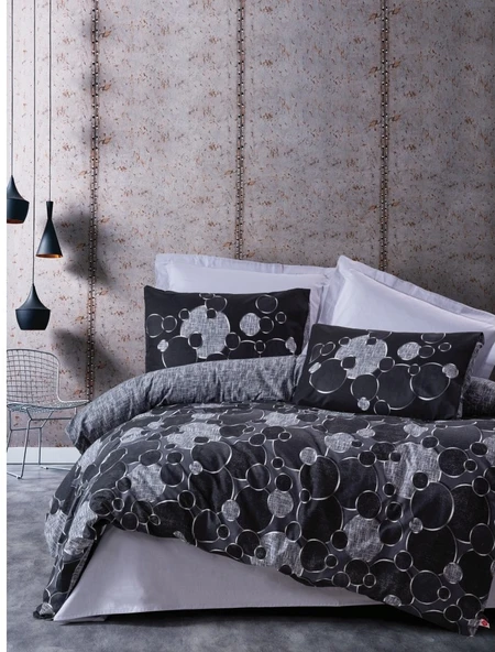 Cotton Box Dark Ranforce Çift Kişilik Nevresim Takımı-Round Gri ürün görseli 1