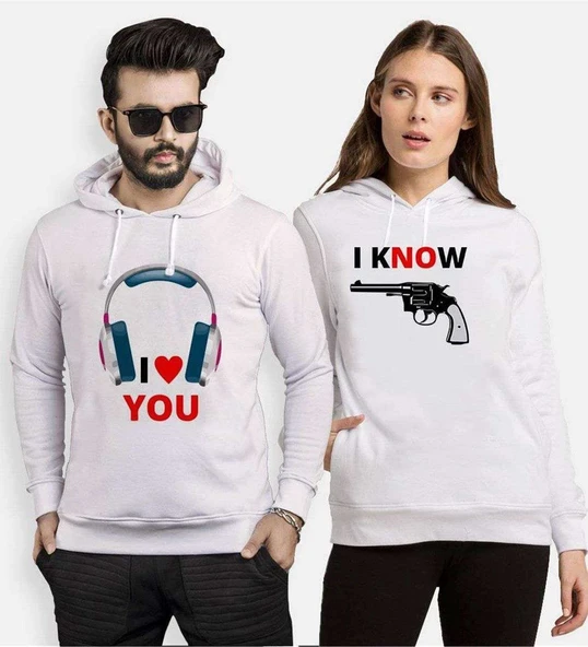 Tshirthane I Love You I Know Sevgili Kombinleri Kapüşonlu Kombini ürün görseli 1