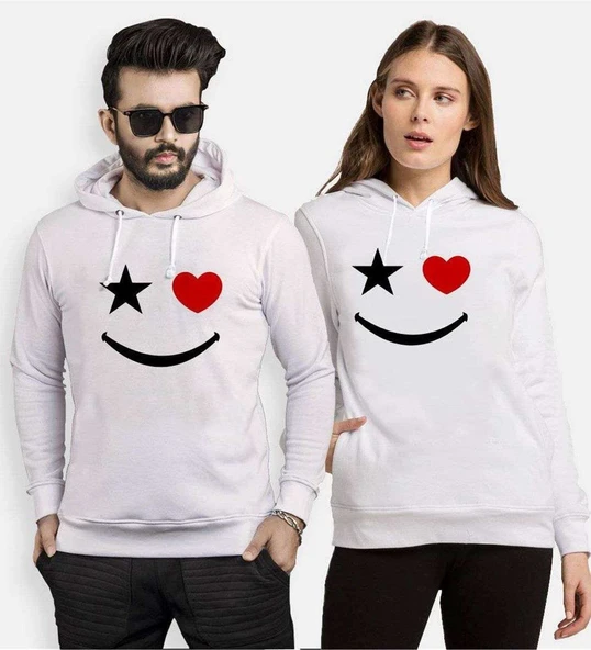 Tshirthane Yıldız Kalp Gülücük  Sevgili Kombinleri Kapüşonlu Kombini ürün görseli 1