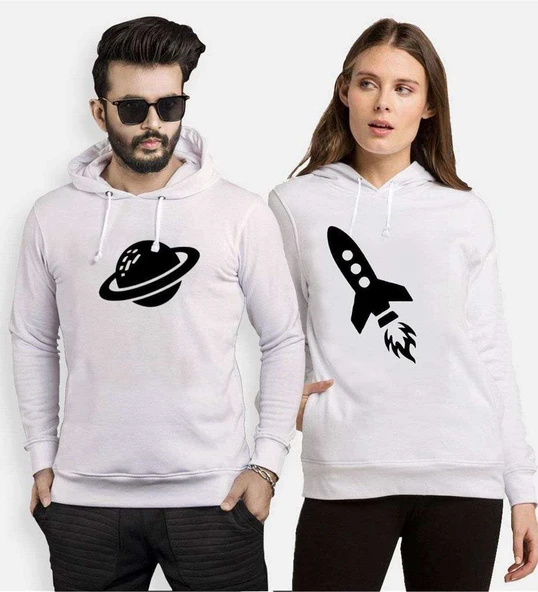 Tshirthane Jüpiter Roket Sevgili Kombinleri Kapüşonlu Kombini ürün görseli 1