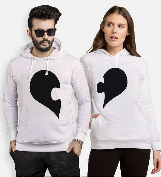 Tshirthane Kalp Puzzle  Sevgili Kombinleri Kapüşonlu Kombini ürün görseli 1