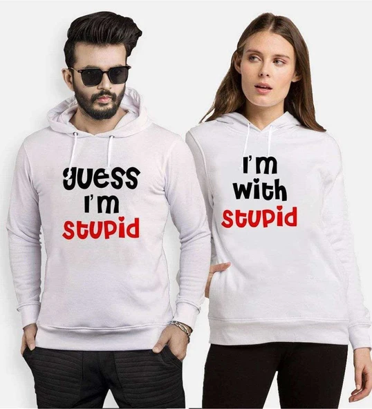 Tshirthane Stupid  Sevgili Kombinleri Kapüşonlu Kombini ürün görseli 1