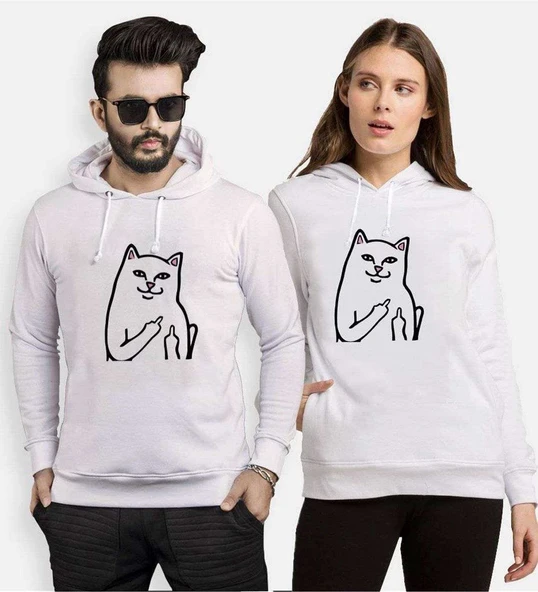 Tshirthane Kedi Kız Erkek Sevgili Kombinleri Kapüşonlu Kombini ürün görseli 1