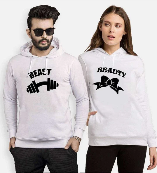 Tshirthane Beast Beauty Dumbell Kurdele  Sevgili Kombinleri Kapüşonlu Kombini ürün görseli 1