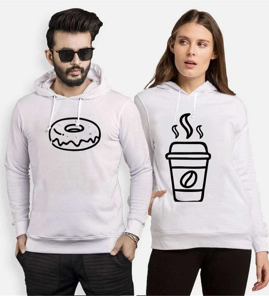 Tshirthane Tatlı Kahve Sevgili Kombinleri Kapüşonlu Kombini ürün görseli 1