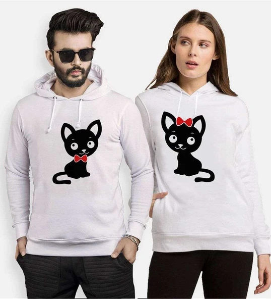 Tshirthane Tatlı Kedicik Sevgili Kombinleri Kapüşonlu Kombini ürün görseli 1