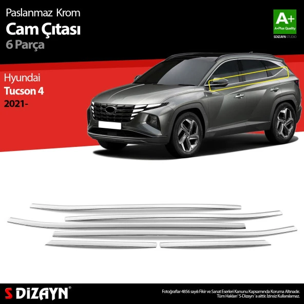 Hyundai Tucson 4 için Krom Cam Çıtası 6 Parça. 2020 Üzeri ürün görseli 1