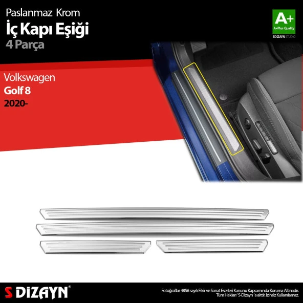 Volkswagen Golf 8 için Hatchback Krom İç Kapı Eşiği 4 Parça. 2020 Üzeri ürün görseli 1