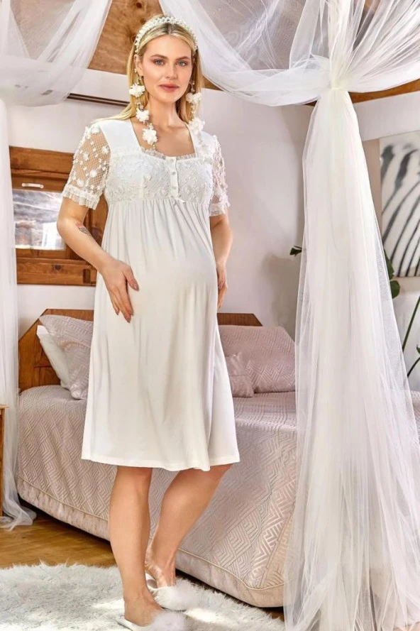 Cossy by Aqua 24168 Çiçek Detaylı Hamile Lohusa Gecelik ürün görseli 1