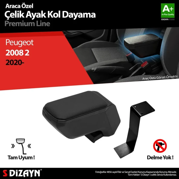 Peugeot 2008 Uyumlu Kol Dayama Kolçak Çelik Ayaklı ABS Siyah 2020 Üzeri A+Kalite Parça ürün görseli 1
