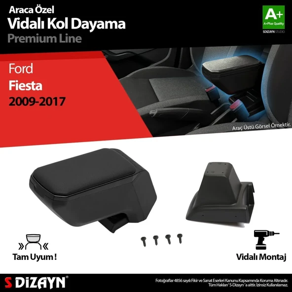 Ford Fiesta Uyumlu Kol Dayama Kolçak ABS Vidalı Siyah 2009-2017 A+Kalite Parça ürün görseli 1