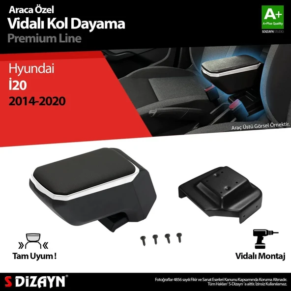 Hyundai İ20 Uyumlu Kol Dayama Kolçak ABS Vidalı Gri 2014-2020 A+Kalite Parça ürün görseli 1