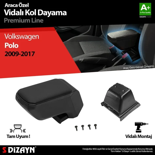 Volkswagen Polo Uyumlu 5 ABS Vidalı Kol Dayama Kolçak Siyah 2009-2017 A+Kalite Parça ürün görseli 1