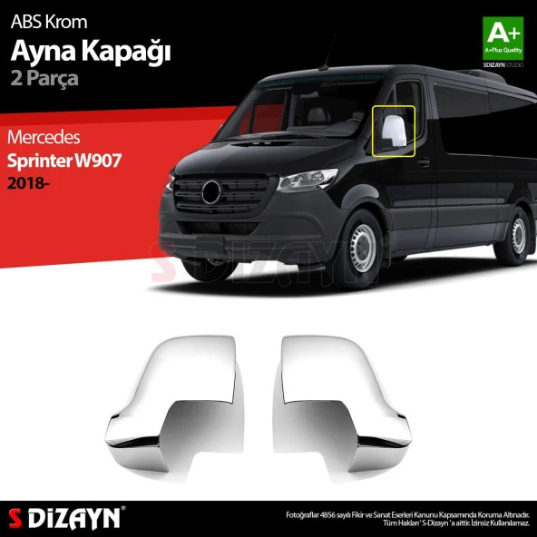Mercedes Sprinter W907 için ABS Krom Ayna Kapağı 2 Parça. 2018 Üzeri ürün görseli 1