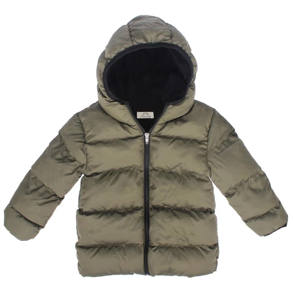 Unisex Haki Kapşonlu Şişme Mont - Resim 7