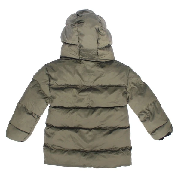 Unisex Haki Kapşonlu Şişme Mont - Resim 6