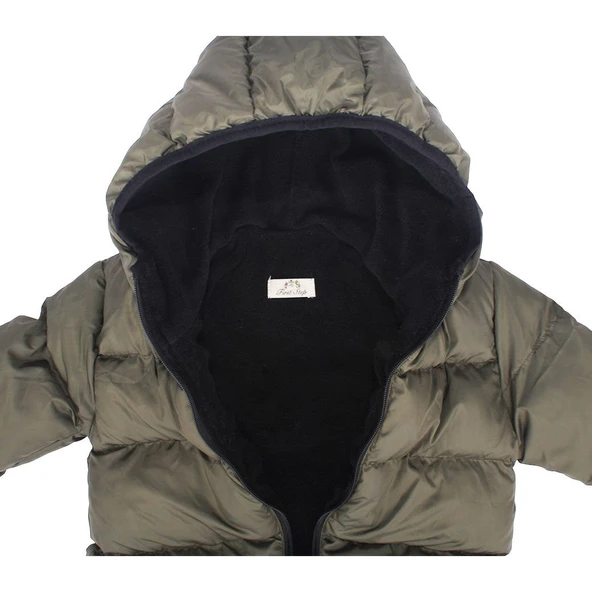 Unisex Haki Kapşonlu Şişme Mont - Resim 5