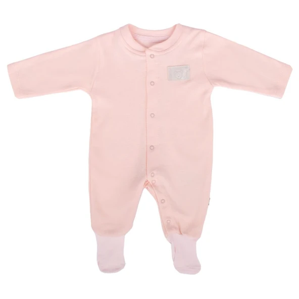 Kız Bebek Somon Sade Çıtçıtlı Kendinden Çoraplı Tulum ürün görseli 1