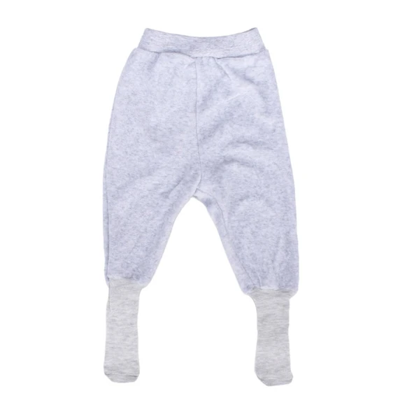 Unisex Bebek Sade Gri Kadife Kendinden Çoraplı Tek Alt ürün görseli 1