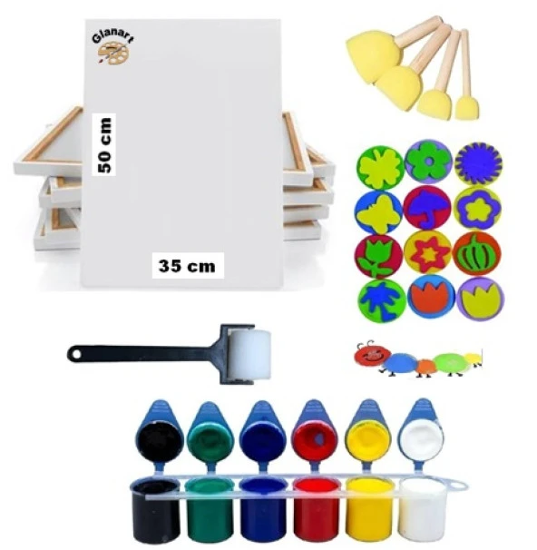 Çocuklar Için Etkinlik Seti, Parmak Boyası, Ponpon Eva Baskı 35x50 Tuval Rulo Fırça (yıkanabilir) ürün görseli 1